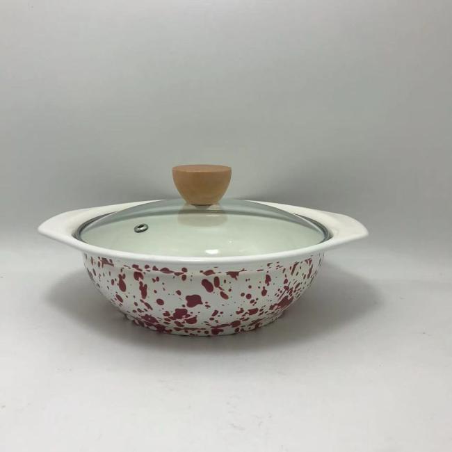V-Shape Casserole Speckle with Marble Enamel Coating Casserole Pot Stew Pot with Glass Lid