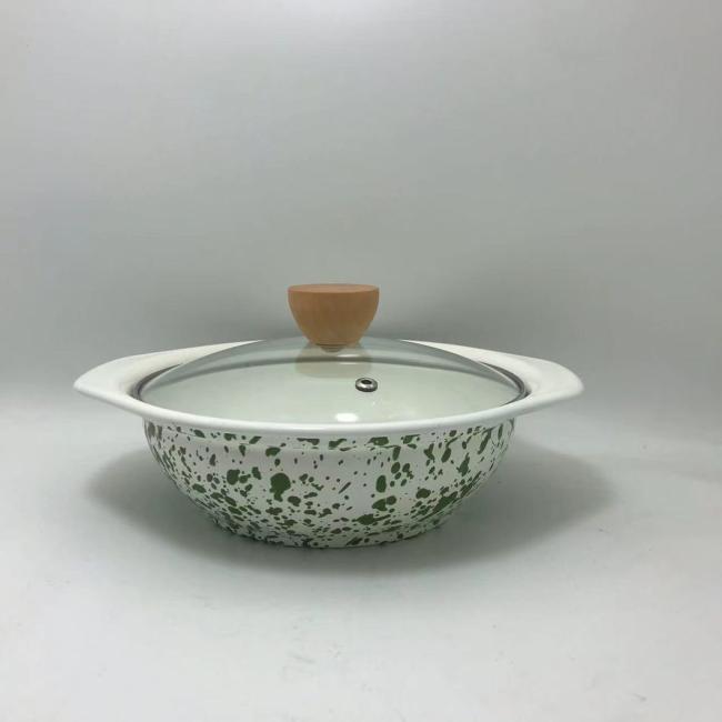 V-Shape Casserole Speckle with Marble Enamel Coating Casserole Pot Stew Pot with Glass Lid
