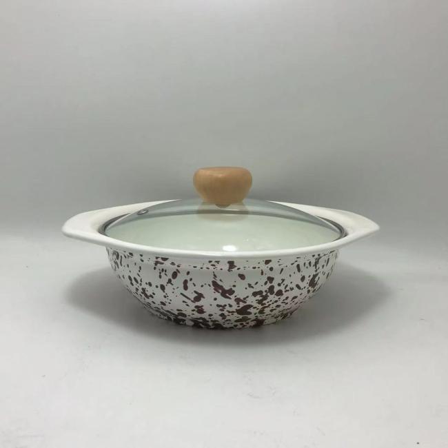 V-Shape Casserole Speckle with Marble Enamel Coating Casserole Pot Stew Pot with Glass Lid
