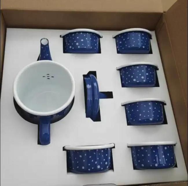 Enamel Steel Hotel Gift Kettle Tray Set with Mugs