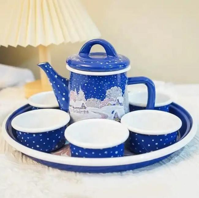 1.2L Carbon Steel Enamel Tea Pot Sets Saudi and Turkish Type Tableware Sets