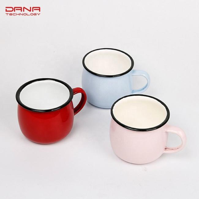 Enamel Rolled Edge Mugs Metal Cups Belly Shape with Lid