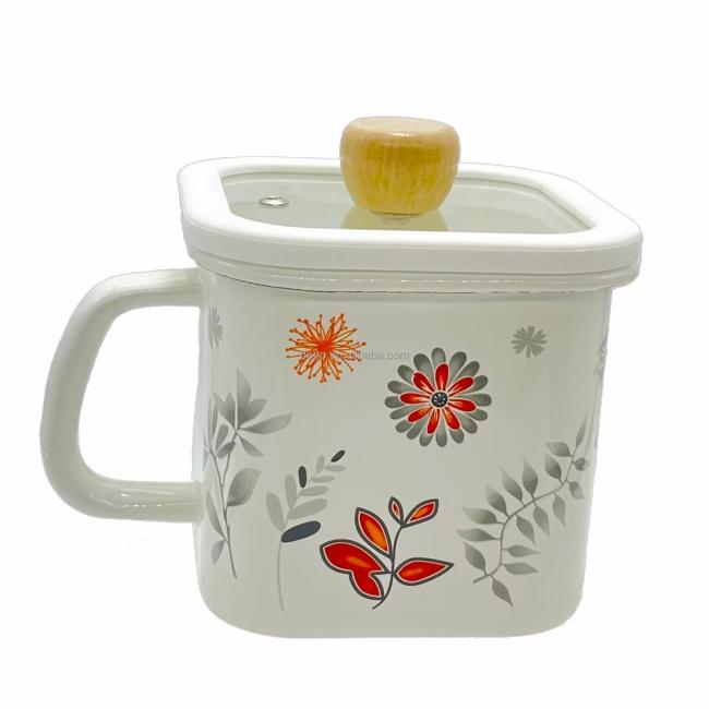 New Style Enamel Cookware Square Enamel Noodle Pot Instand Noodle Cooking Pot Hot Pot with Glass Lid
