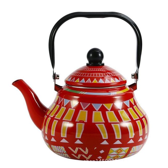 Pearshape Enamel Kettle Classic Decorative Flower Enamel Teapot High Quality Metal Steel Tea Pot Teapot with Handle