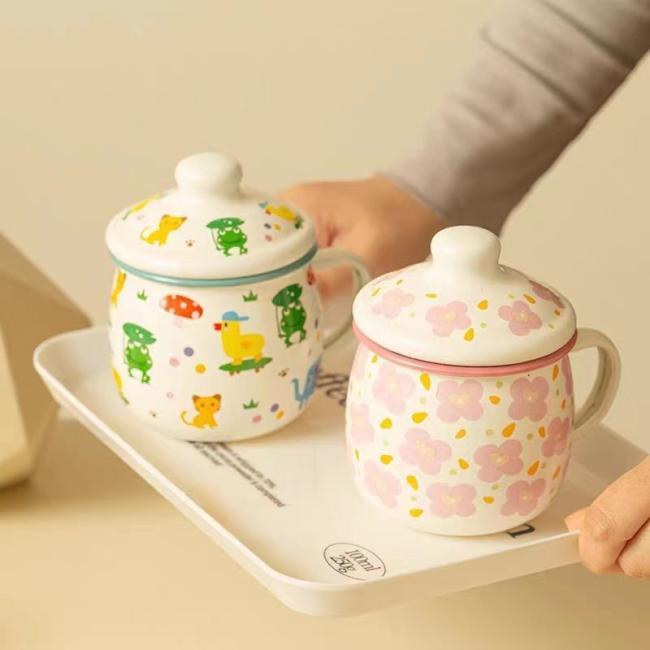 Creative Colorful Lovely Enamel Metal Steel Mugs Water Milk Mug Kids Gift Cute Cartoon Mugs