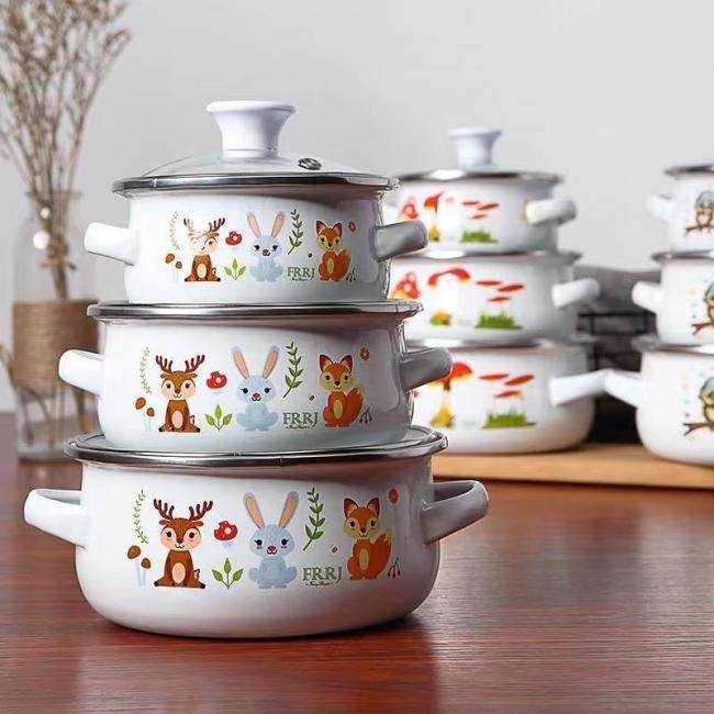 Small Capacity Enamel Mini Pot Sets Food Warmer Pot with Custom Decal