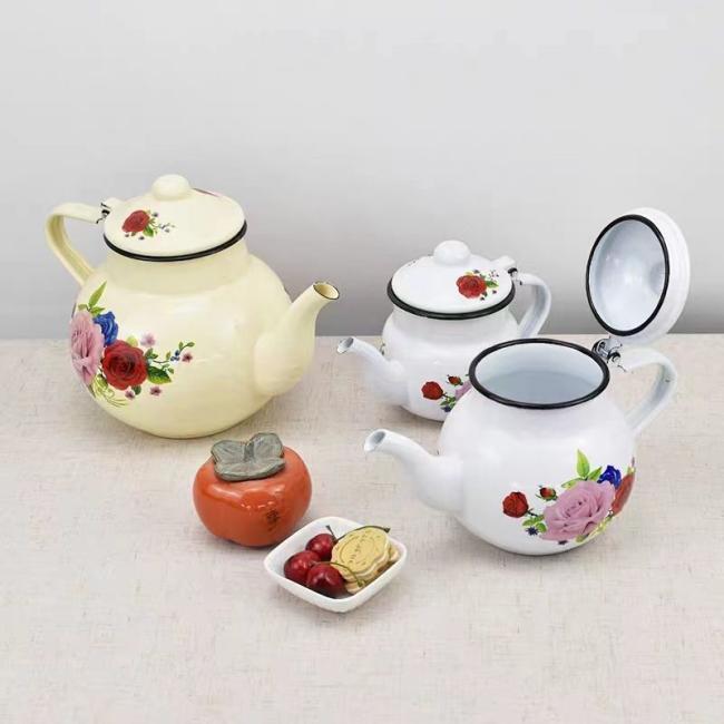0.7L 1.1L 1.5L 2.5L Multi Capacity Enamel Whistling Tea Kettle Teapot with Flower Decal