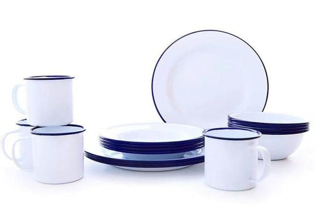 Metal Enamel Coating Food Dishes Plate Dinner Tray Soup Dinnerware Plate