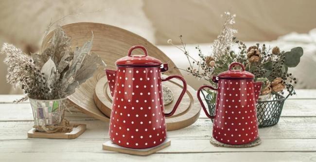Multi Capacity Enamel Kettle Teapot Coffee Pot White DOT Water Kettle