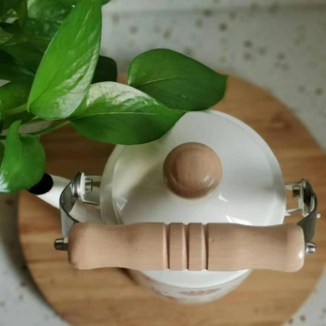 Enamel Cooling Kettle with Wooden Handle