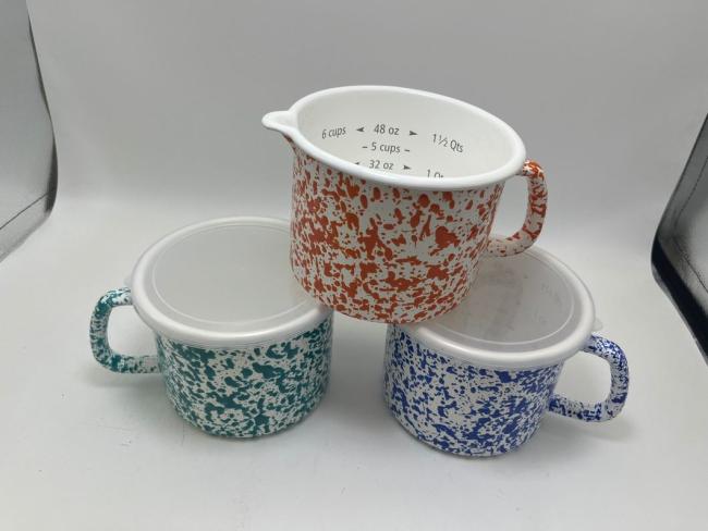 New Design Home Kitchenware Carbon Steel with Speckle Enamelled Instant Noodle Pot Measuring Mark Milk Pot