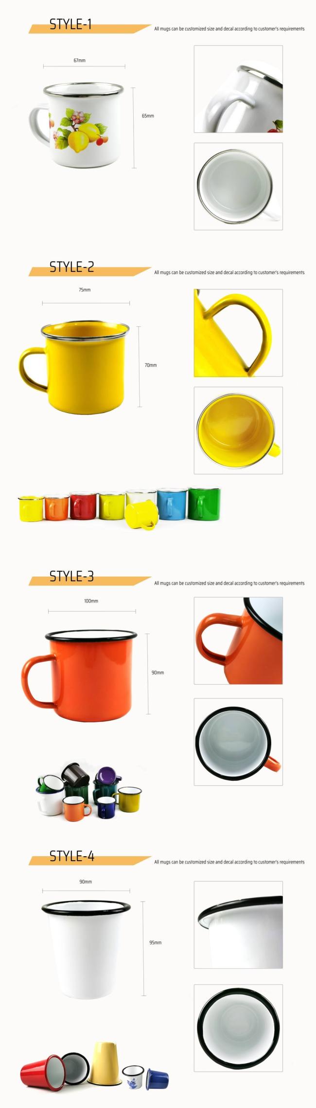 Christmas Gift Custom Decal Rolled Rim Enamel Coffee Mugs Milk Mugs for Camping