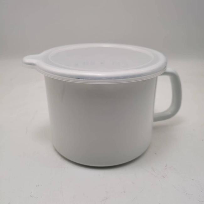 14 15cm Milk Enamel Mug with PE Lids and Decals for Daily Use