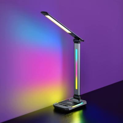 China LED RGB Gaming Desk Lamp, Voice Activated Changing Colors Rhythm Light with Wireless Charger and USB Charging Port for sale