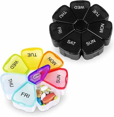 China Weekly Large Pill Organizer 7 Day Round colorfull pill box with 7 compartmens pill case for sale