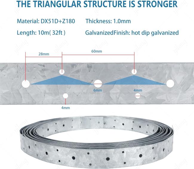 Multipurpose Galvanized Steel Roll Strap â Roof, Wall, Ceiling & Floor Brace Tie 2