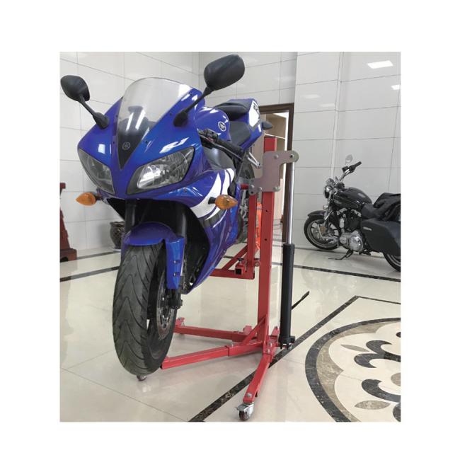 Motorcycle secured on the sky lift