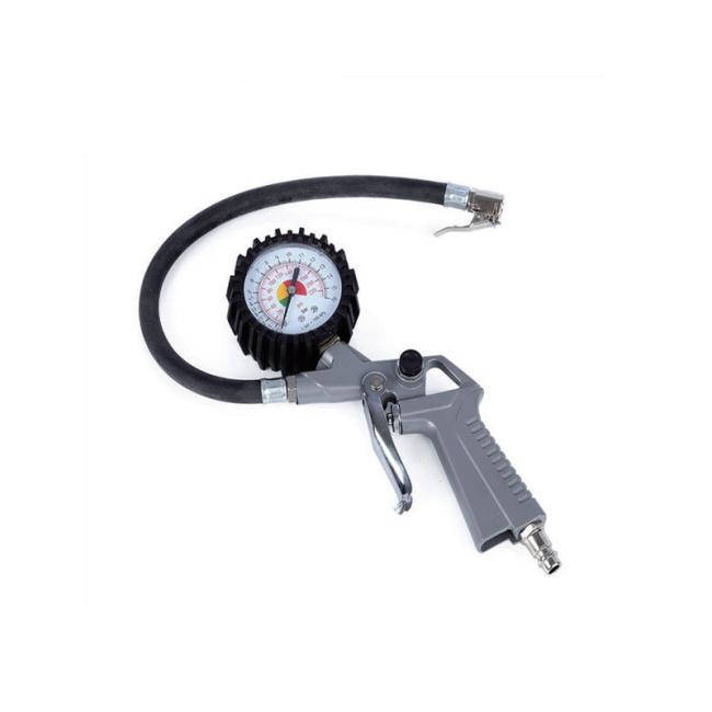 YD31-002 Tire Pressure Gauge with Inflation Gun showing compact design and dual-scale dial