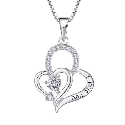 Cina Real Silver I Love You Heart Pendant Necklace Multi Color Heart Cubic Zirconia Luxury Silver 925 Heart Necklace Jewelry in vendita