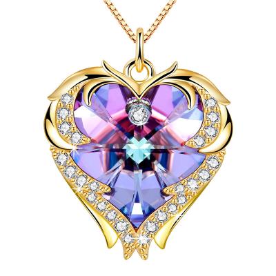China 18 Inch 8.2 Austrian crystal Necklace Big Heart Necklace Crystal Rose Gold Colorful Crystal Womens Necklaces Gold for sale