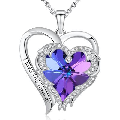 China Cristal púrpura hipoalérgico de 925 Sterling Silver Heart Pendant Necklace Austrian crystal en venta