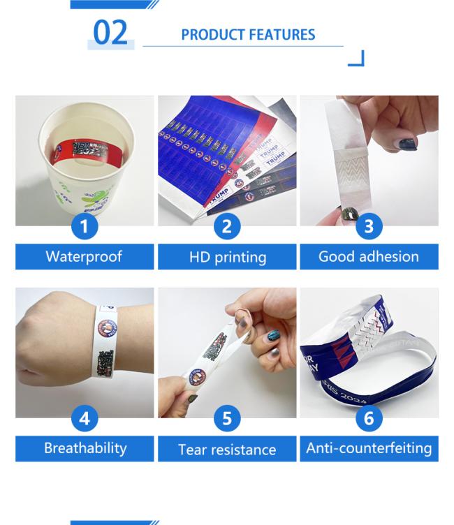 Tyvek Wristband Printed Paper Item Tear Resistant Disposable Hot Sell Events and Party Christmas Party Favor OEM Logo Acceptable