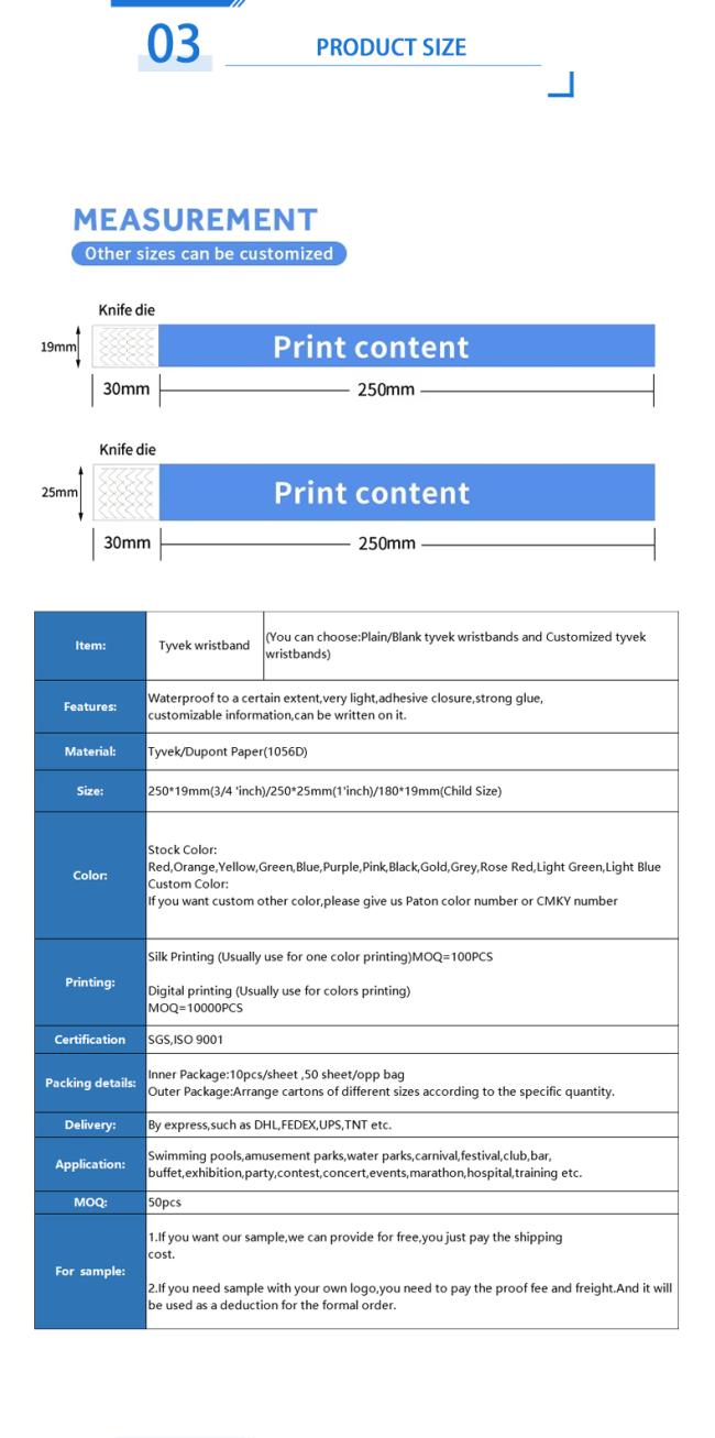 Tyvek Wristband Printed Paper Item Tear Resistant Disposable Hot Sell Events and Party Christmas Party Favor OEM Logo Acceptable