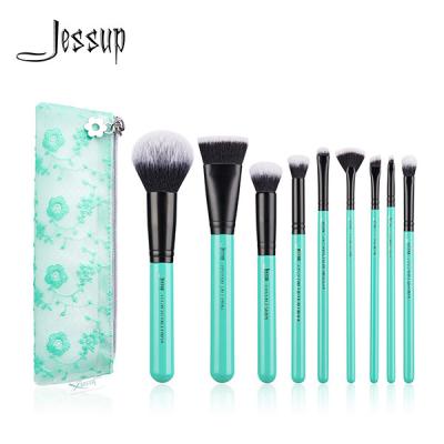 China Antimicrobial Fiber Jessup 9pcs Turquoise Makeup Brushes for sale