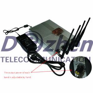 China Power Adjustable Remote Control Mobile Phone Jammer + 60 Meters for sale