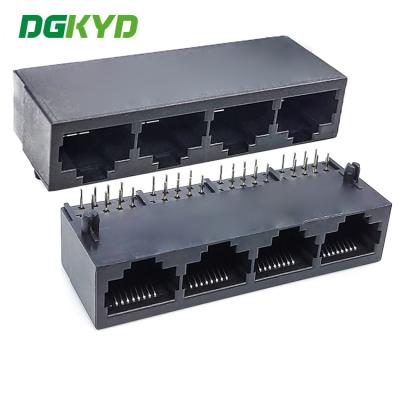 China DGKYD59211418IWA3DY1027 1x4 Multiport RJ45 Connector All plastic lampless without filter 10P8C Ethernet socket for sale
