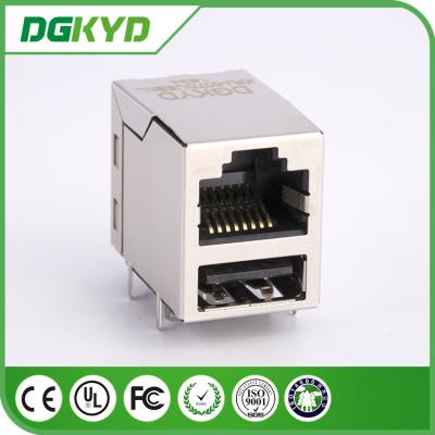 China Single port Integrated magnetic rj45 USB jack  with 10/100base transformer for sale