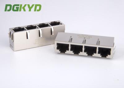 China Shielded 1 X 4 Multiple Port Integrated Magnetic RJ45 Connector 10/100BASE W/O LED for sale