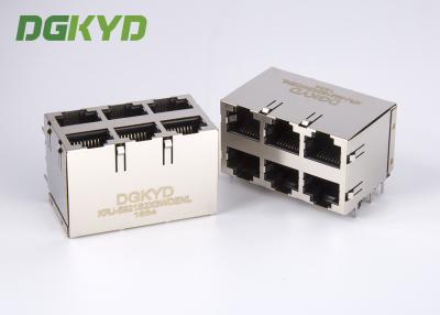 China POE Rj45 Connector RJ45 Stack Jack MagJack 10/100BaseT 2X3 Y/G -40 to - 85C for sale