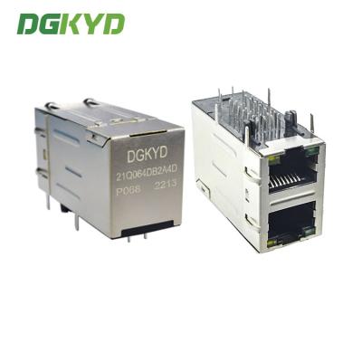 China DGKYD21Q064DB2A4DP068 2X1 Multi-Port Socket Gigabit Ethernet Filter POE With Light And Shield RJ45 Connector for sale