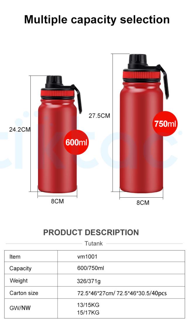 Various Size Wide Mouth Insulated Stainless Steel Double Wall Vacuum Water Bottle