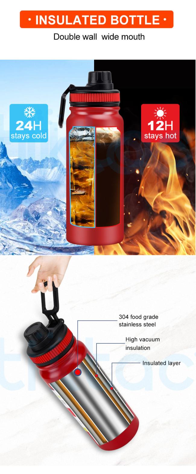 Various Size Wide Mouth Insulated Stainless Steel Double Wall Vacuum Water Bottle