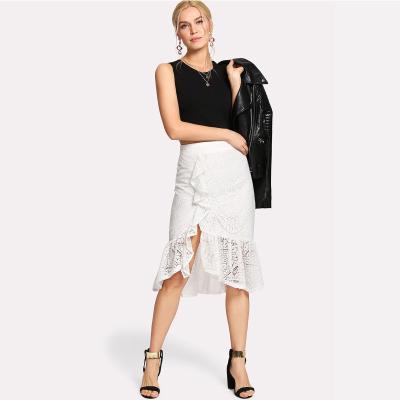 China Ruffle Hem Asymmetric Lace Skirt For Women for sale