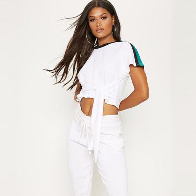 China White stripe crop top T shirt ladies for sale