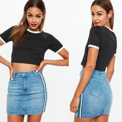 China Clothing Black Ringer Short Sleeve Crop Top Women for sale
