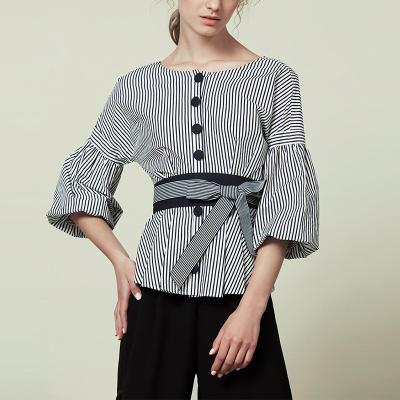 China Fashion Womans Big Sleeve Blouse With Stripe for sale