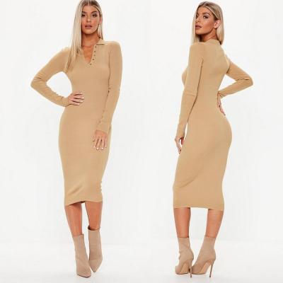 China Spring Clothing Women Midi Knit Dress Long Sleeve for sale
