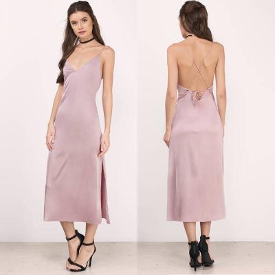 China Sexy Satin Summer Midi Dress Women with Slit for sale