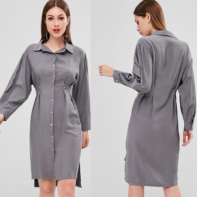 China Fall Clothing Womens Midi Double Slit Shirt Dress Long Sleeve for sale