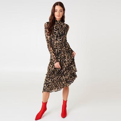 China Vestidos maxis de las mujeres largas de la manga del estampado leopardo de las mujeres de la moda en venta