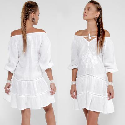 China 2018 Summer women off shoulder white dress for sale