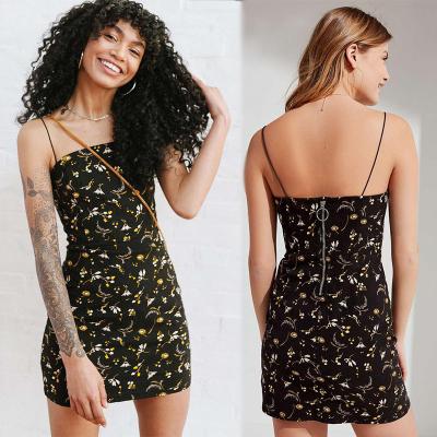 China 2018  Adjustable Spaghetti Strap Floral Print Vacation Dress Bodycon Mini Dress Hot Summer for sale