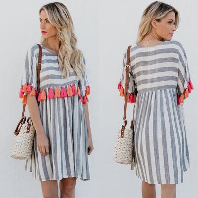 China Women Casual Striped Dresses With Color Tassel for sale