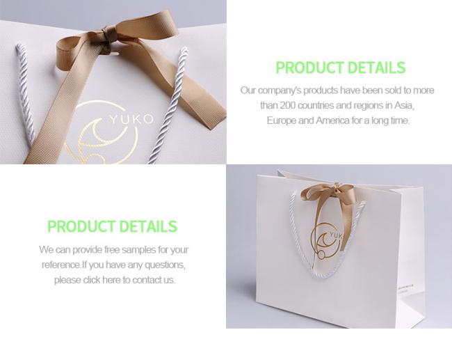 Elegant Gift Custom Size Gold Printing Color Flat Handle Art Paper Bag Hair Foldable Printing White Shopping Recycling Bag