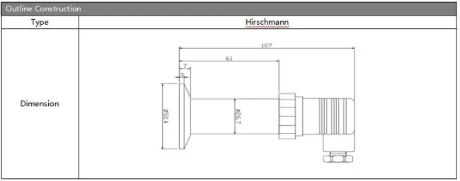 Pressure transmitter technical diagram and specifications
