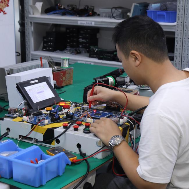 Close-up of power battery sealing nail welding